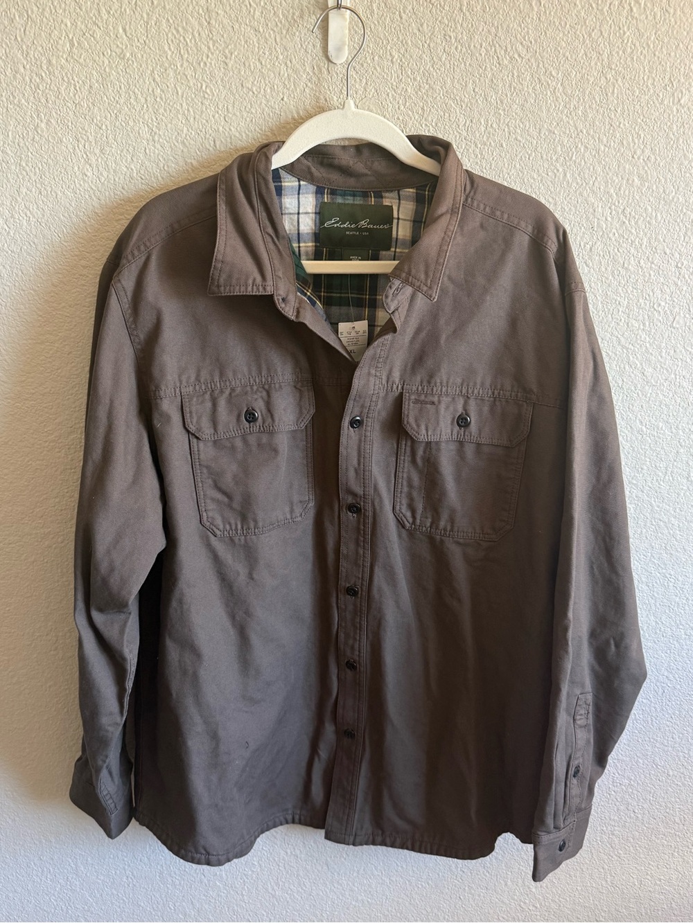 NWT Eddie Bauer Shirt Jacket Olive Green Button-Front Utility Cotton Size XL